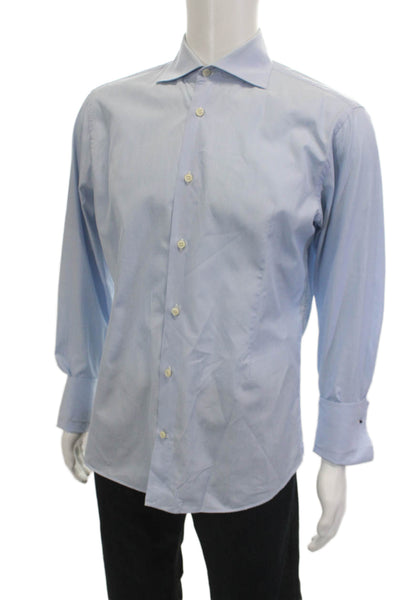Eredi Pisano Mens Cotton Collared Long Sleeve Button-Down Shirt Blue Size 40