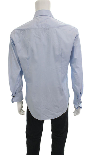 Eredi Pisano Mens Cotton Collared Long Sleeve Button-Down Shirt Blue Size 40