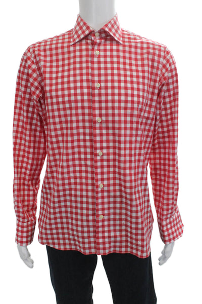Eredi Pisano Mens Checkered Collared Long Sleeve Button-Down Shirt Red Size 40