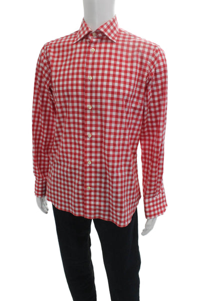 Eredi Pisano Mens Checkered Collared Long Sleeve Button-Down Shirt Red Size 40