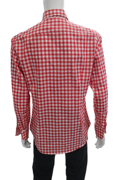 Eredi Pisano Mens Checkered Collared Long Sleeve Button-Down Shirt Red Size 40