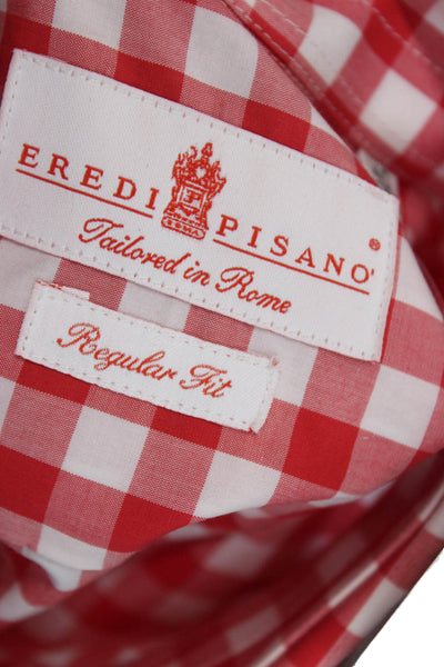 Eredi Pisano Mens Checkered Collared Long Sleeve Button-Down Shirt Red Size 40
