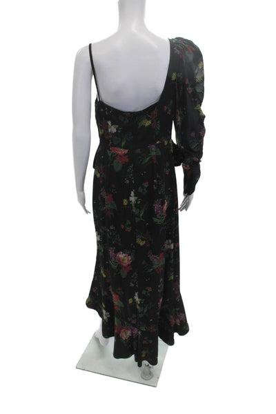 AMUR Women Maxi Dress Black Floral V-Neck Zip Mid-Calf Size 8