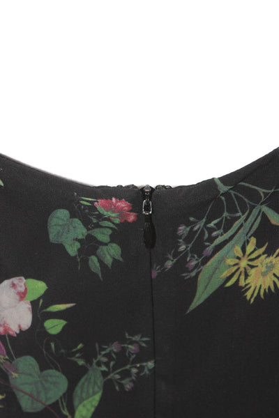 AMUR Women Maxi Dress Black Floral V-Neck Zip Mid-Calf Size 8
