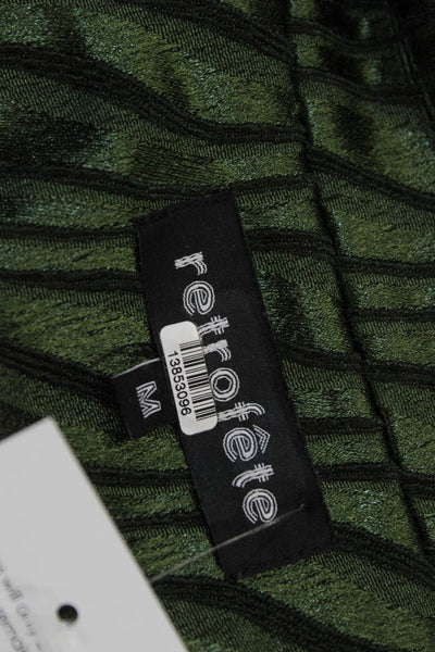 Retrofete Women Striped Green Blazer Romper V-Neck Button Long Sleeve Size M