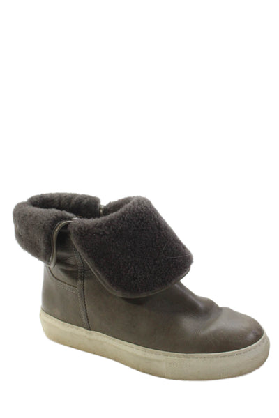 M.Gemi Womens Gia Shearling Fold-Over Ankle Booties Green Size 6