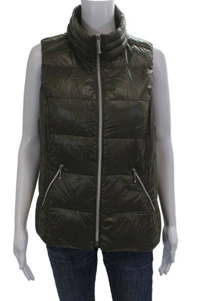 Coatology New York Womens Puffer Quilted Vest Green Zip Nylon Size L