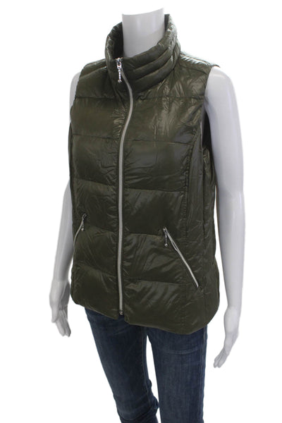 Coatology New York Womens Puffer Quilted Vest Green Zip Nylon Size L