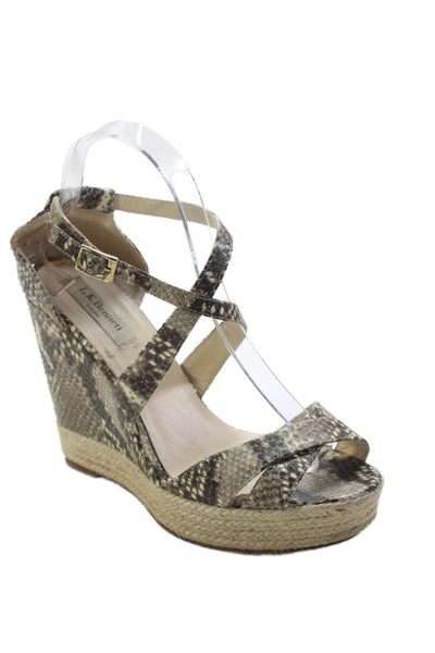 L.K. Bennett Womens Leather Snakeskin Print Platform Wedges Gray Size 7.5