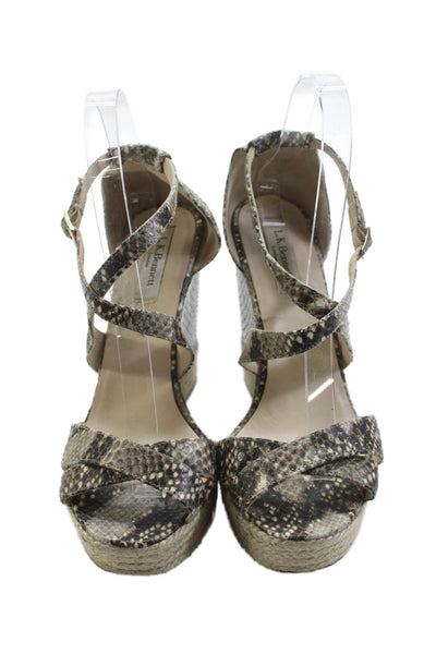 L.K. Bennett Womens Leather Snakeskin Print Platform Wedges Gray Size 7.5
