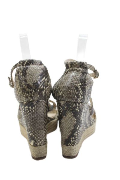 L.K. Bennett Womens Leather Snakeskin Print Platform Wedges Gray Size 7.5