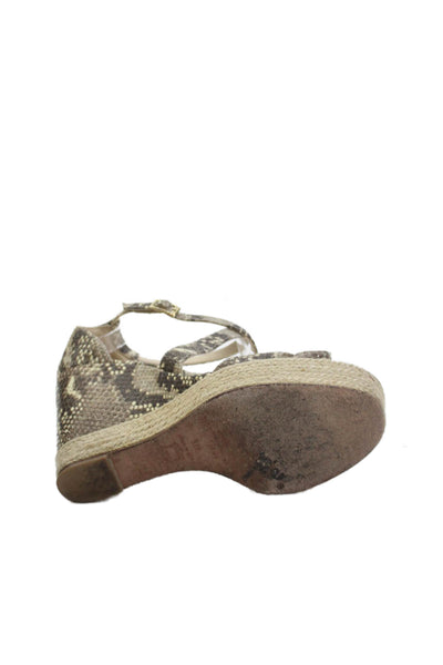L.K. Bennett Womens Leather Snakeskin Print Platform Wedges Gray Size 7.5