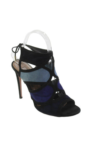 Aquazzura Womens Suede Color Block Open Toe Heels Blue Size 7