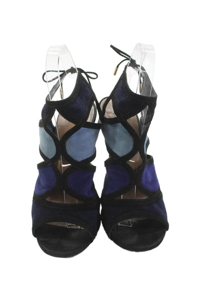 Aquazzura Womens Suede Color Block Open Toe Heels Blue Size 7