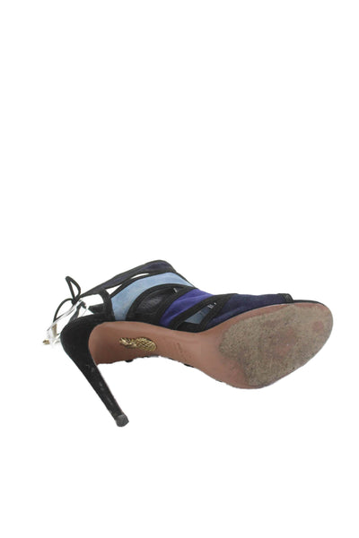 Aquazzura Womens Suede Color Block Open Toe Heels Blue Size 7