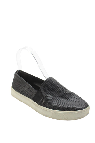 Vince Womens Leather Blair Perforated Slip-On Casual Sneakers Black Size 7