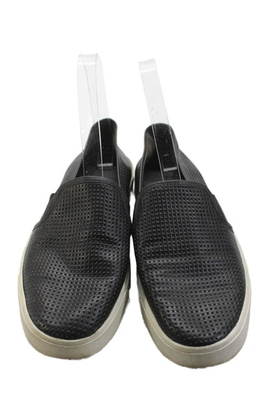 Vince Womens Leather Blair Perforated Slip-On Casual Sneakers Black Size 7