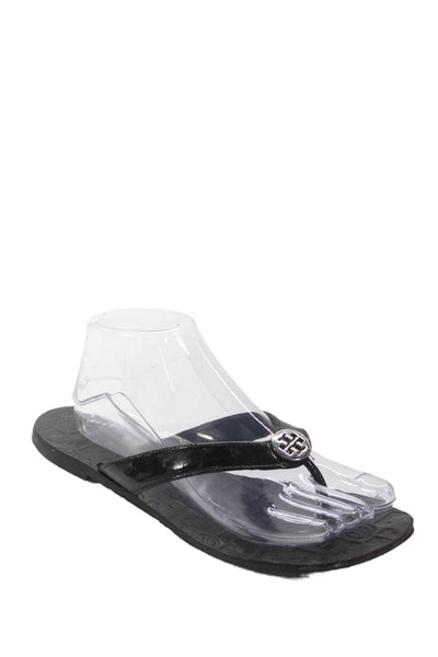 Tory Burch Womens Patent Leather Slip-On Thong Flat Flip-Flops Black Size 9
