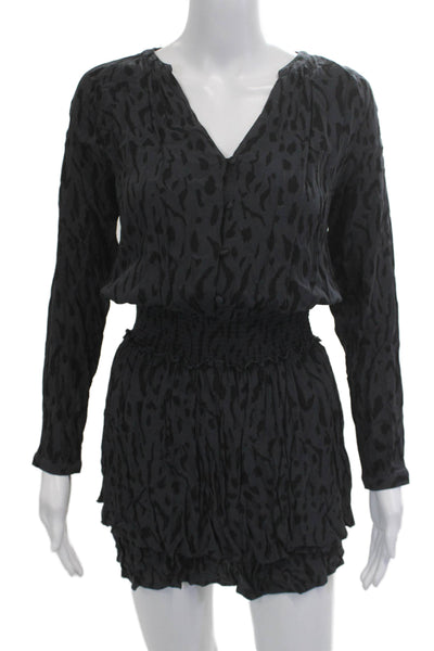 Rails Women Black Animal Print Viscose Y-Neck Long Sleeve Jumpsuit Size XS