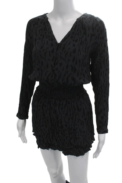 Rails Women Black Animal Print Viscose Y-Neck Long Sleeve Jumpsuit Size XS