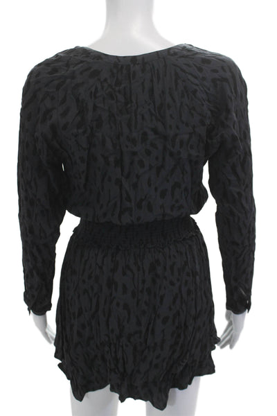 Rails Women Black Animal Print Viscose Y-Neck Long Sleeve Jumpsuit Size XS