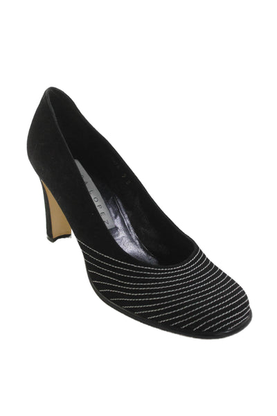 Pura Lopez Womens Striped Round Toe Pump Slip-On High Heels Black Size 9