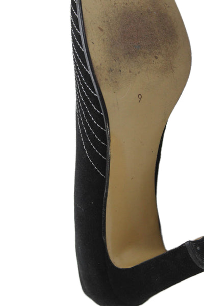 Pura Lopez Womens Striped Round Toe Pump Slip-On High Heels Black Size 9