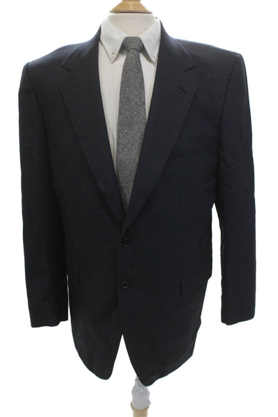 Brioni Mens Dark Blue Super 150s Striped 2 Piece Suit Jacket Button Size 42