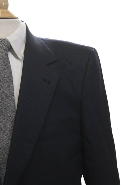 Brioni Mens Dark Blue Super 150s Striped 2 Piece Suit Jacket Button Size 42