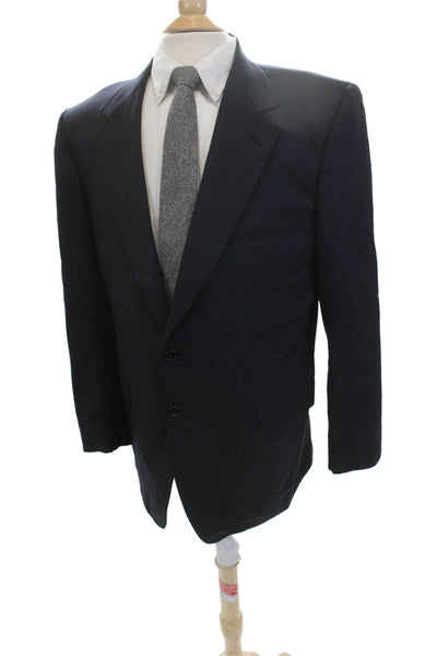 Brioni Mens Dark Blue Super 150s Striped 2 Piece Suit Jacket Button Size 42