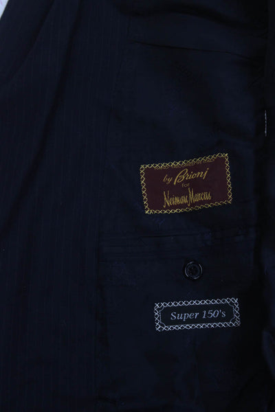 Brioni Mens Dark Blue Super 150s Striped 2 Piece Suit Jacket Button Size 42