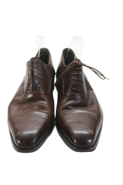 Bergdorf Goodman Mens Leather Square Toe Lace Up Dress Shoes Brown Size 13