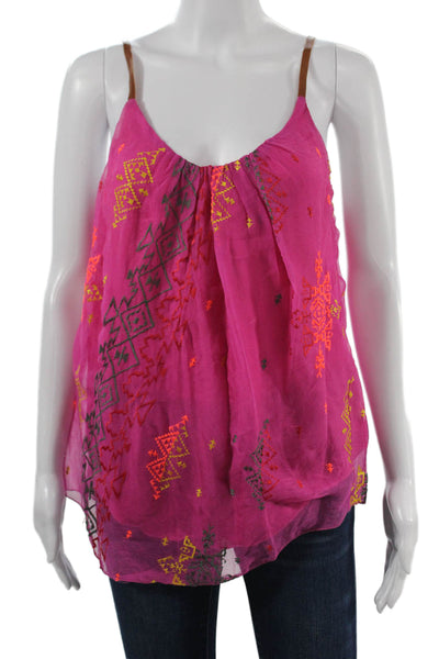 Twelfth Street by Cynthia Vincent Women Pink Silk Camisole Aztec Size L