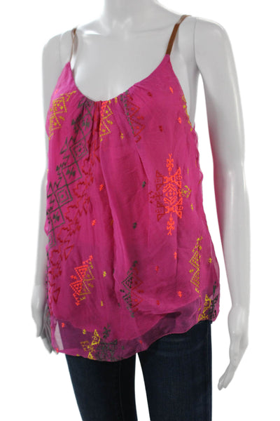 Twelfth Street by Cynthia Vincent Women Pink Silk Camisole Aztec Size L