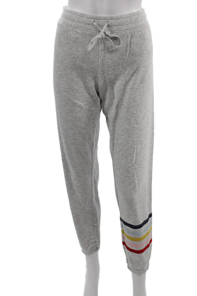 PJ Salvage Women Jogger Sweatpants Gray Striped Cotton Drawstring Petite Size S