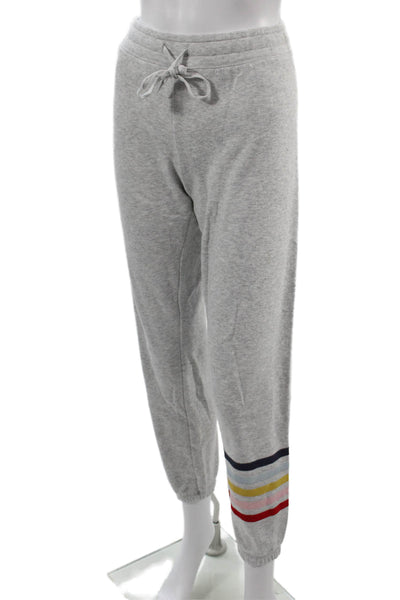 PJ Salvage Women Jogger Sweatpants Gray Striped Cotton Drawstring Petite Size S
