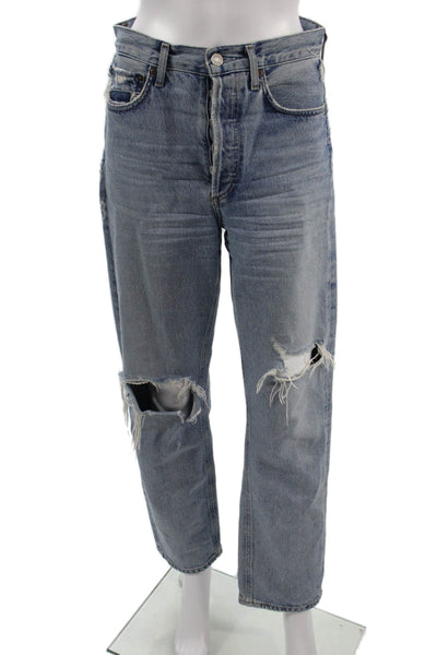 Agolde Unisex Cropped Straight High Rise Blue Jeans Button Size 24