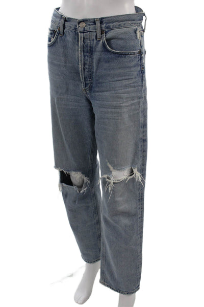 Agolde Unisex Cropped Straight High Rise Blue Jeans Button Size 24