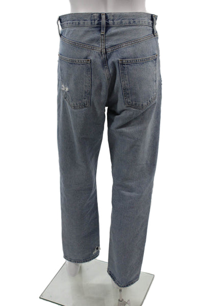 Agolde Unisex Cropped Straight High Rise Blue Jeans Button Size 24