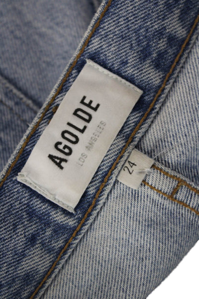 Agolde Unisex Cropped Straight High Rise Blue Jeans Button Size 24