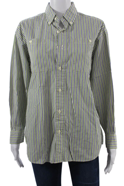 DKNY Men Striped Blue Cotton Button-Down Collared Long Sleeve Size S