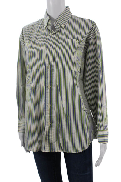 DKNY Men Striped Blue Cotton Button-Down Collared Long Sleeve Size S