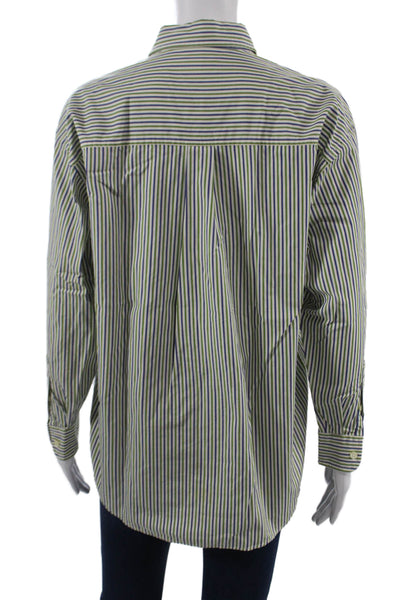 DKNY Men Striped Blue Cotton Button-Down Collared Long Sleeve Size S