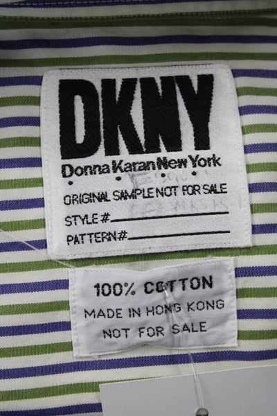 DKNY Men Striped Blue Cotton Button-Down Collared Long Sleeve Size S