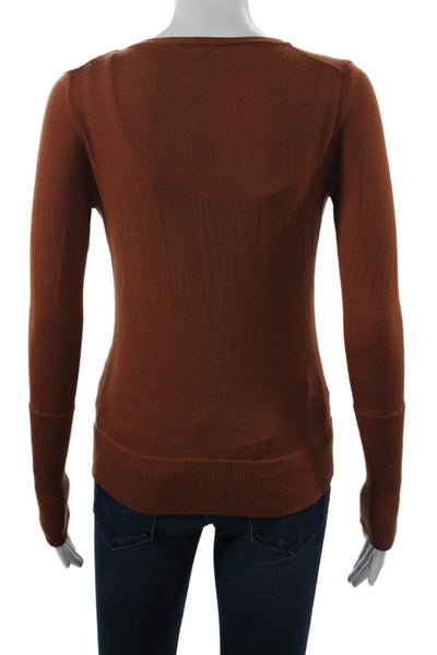 J Crew Womens Brown Merino Wool V Neck Zip Cardigan Size XS