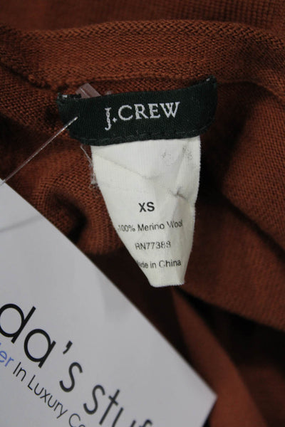 J Crew Womens Brown Merino Wool V Neck Zip Cardigan Size XS