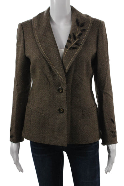 Dana Buchman Womens Herringbone Wool Cashmere Brown Blazer V Neck Button Size 4