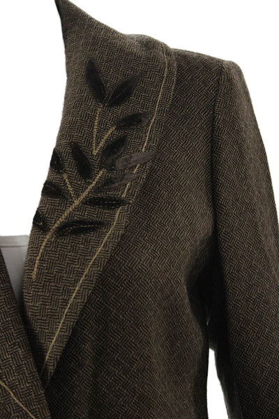Dana Buchman Womens Herringbone Wool Cashmere Brown Blazer V Neck Button Size 4
