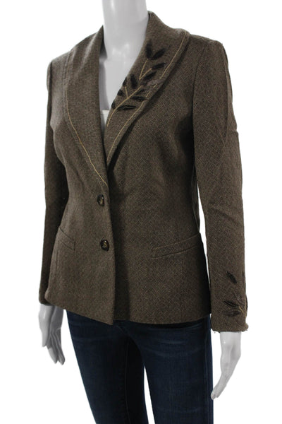 Dana Buchman Womens Herringbone Wool Cashmere Brown Blazer V Neck Button Size 4