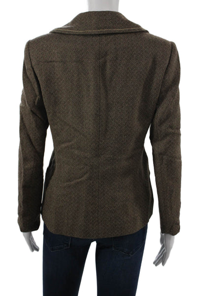 Dana Buchman Womens Herringbone Wool Cashmere Brown Blazer V Neck Button Size 4